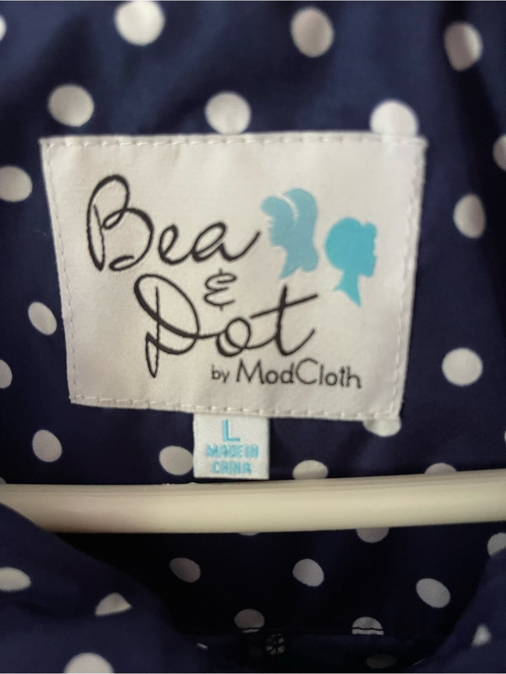 Modcloth Navy and White Polka Dot Rain Coat with Red Drawstrings - Picture 3 of 9